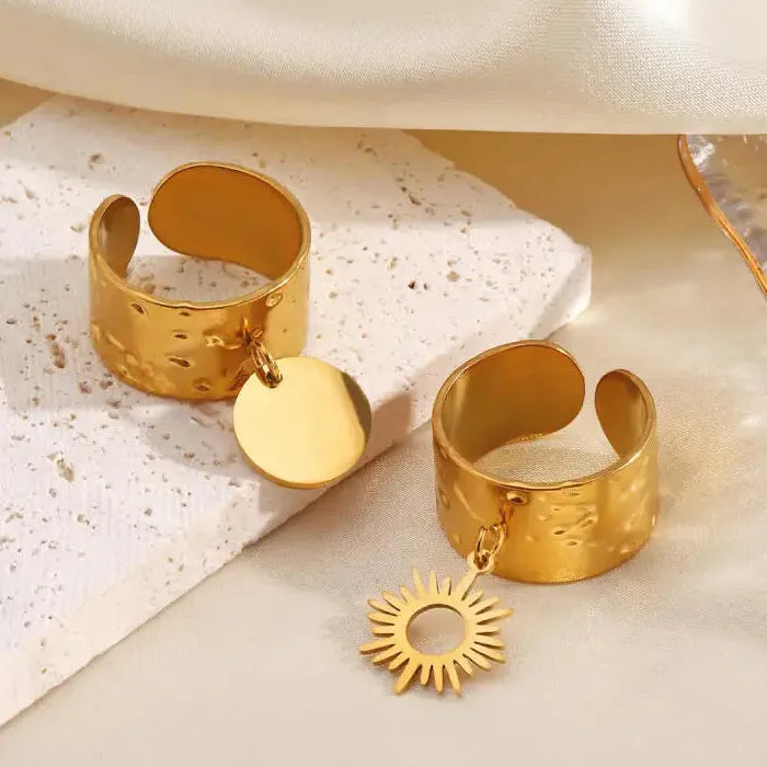 Stainless Steel Geometric Round Wide Chunky Rings for Men Women Wedding Bands