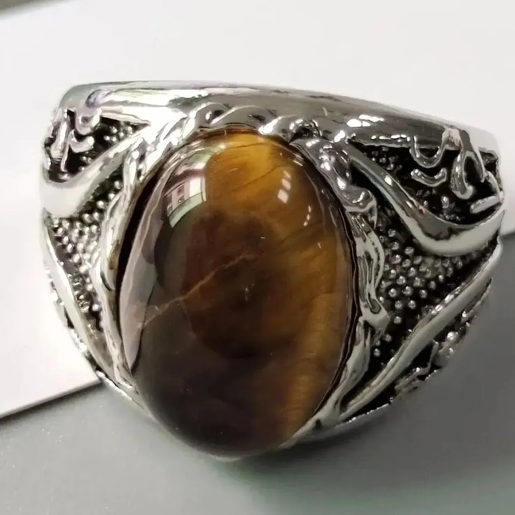 Turkish Double Swords Ring for Men Zinc Alloy Oval CZ Stone Punk Jewelry