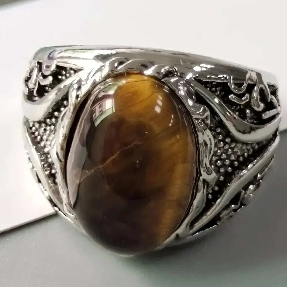 Turkish Double Swords Ring for Men Zinc Alloy Oval CZ Stone Punk Jewelry