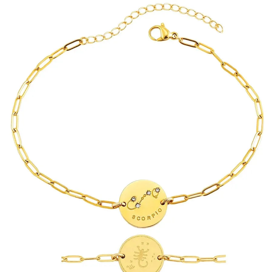Handmade 12 Zodiac Sign Bracelet Titanium 18k Gold Plated Waterproof Hypoallergenic