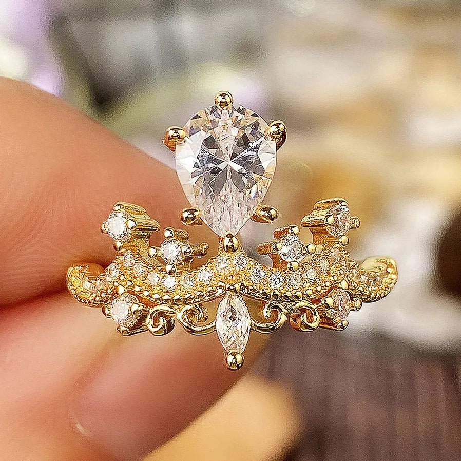 2022 Gold Color Women's Geometric Cubic Zirconia Wedding Ring