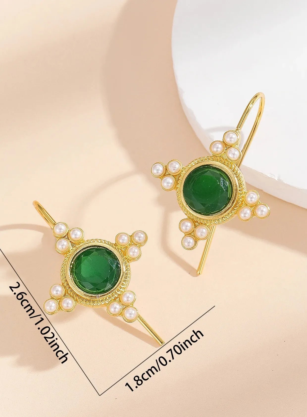 Geometric Green Stone Inlay Pearl Dangle Earrings for Women Party Jewelry