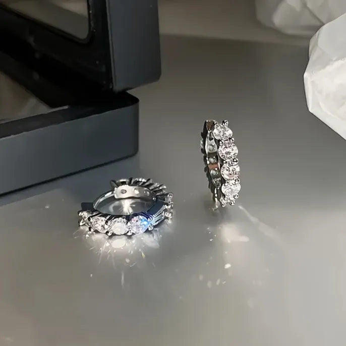 13mm/15mm Women’s Circle Hoop Earrings Cubic Zirconia Inlaid Sparkling Wedding Party Jewelry