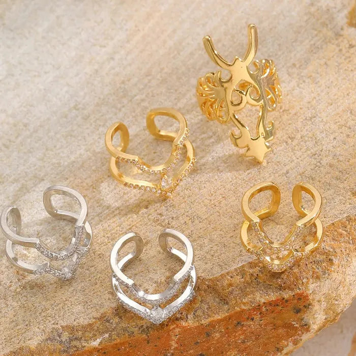 Adjustable Zircon Copper Nail Open Ring for Women Vintage Trendy Jewelry Gift