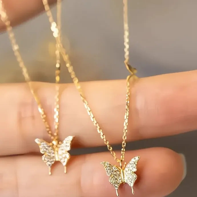 Butterfly Pendant Necklace Copper Alloy with Shiny CZ for Women Gift