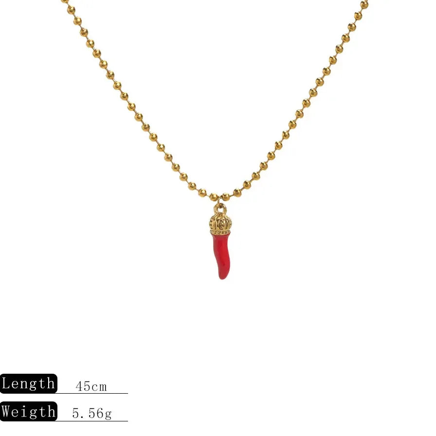 18k Gold Plated Stainless Steel Fruit Pendant Necklace Red Pepper Cherry Choker Necklace