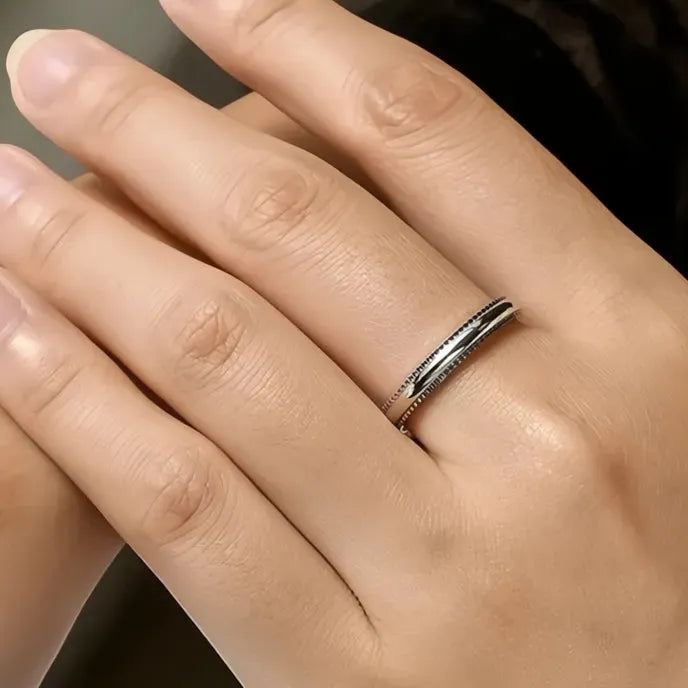 Minimalist Silver Tone Geometric Brass Ring for Women Wedding Engagement Band Jewelry