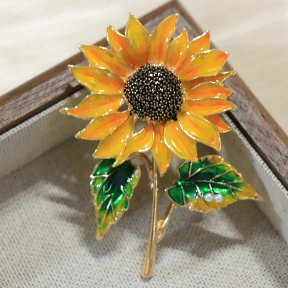Luxury Sunflower Brooch Pin Classic Jewelry Gift for Men Women
