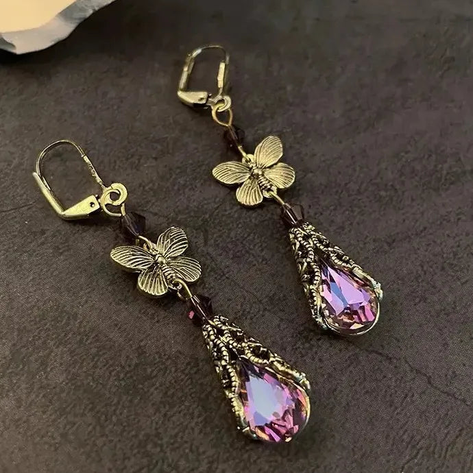Butterfly Geometric Drop Earrings for Women Gold Blue Stone Zinc Alloy Jewelry