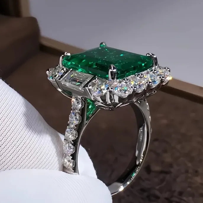 Big Green Cubic Zirconia Geometric Women's Wedding Engagement Ring Brass Gift