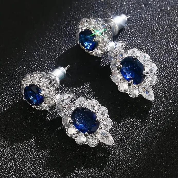 Blue Geometric Cubic Zirconia Drop Earrings for Women Wedding Jewelry