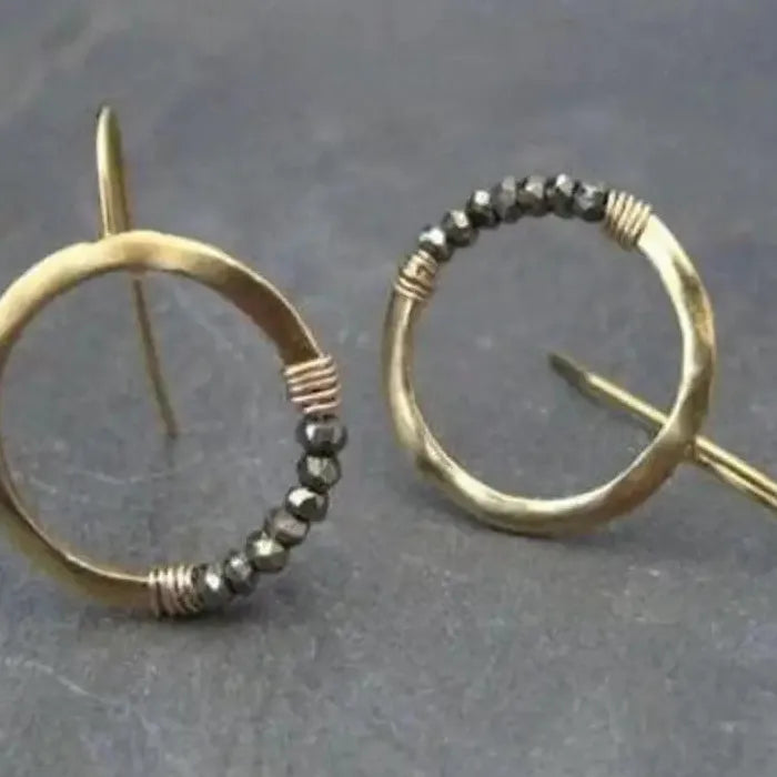 Geometric Circular Black Drip Oil Drop Earrings Gold Zinc Alloy Gemstone Jewelry