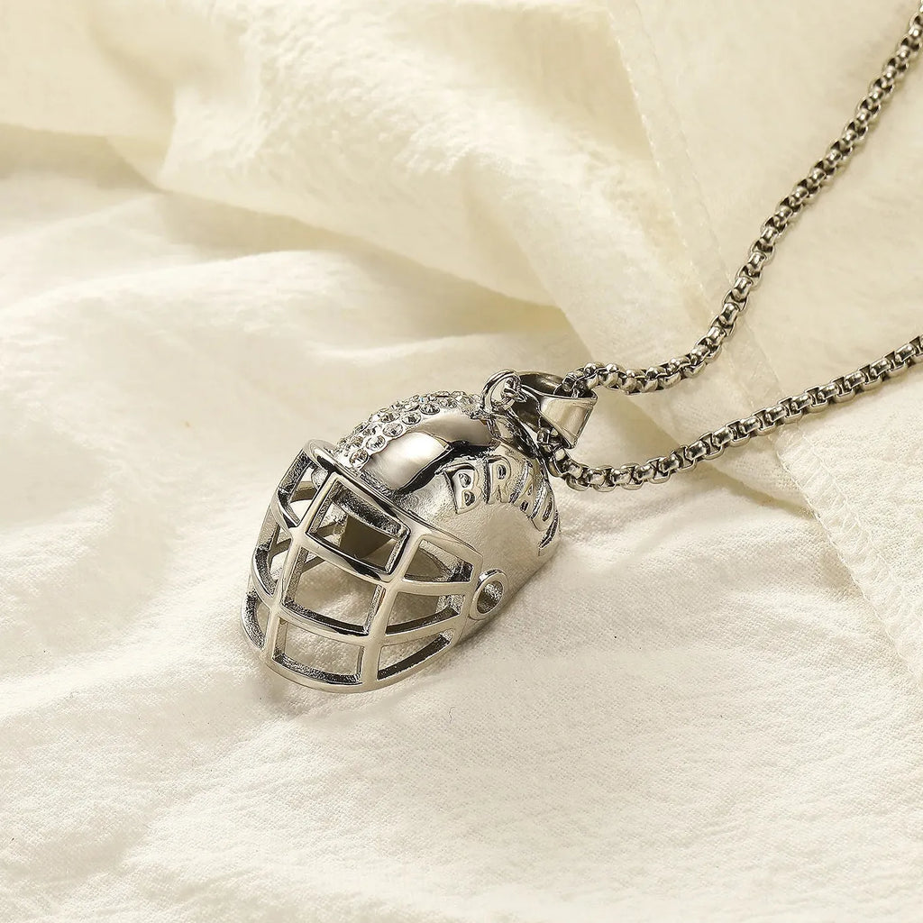 Hip-hop Street CZ Zircon Studded 3D Rugby Cap Pendant Necklace Stainless Steel Unisex Gift