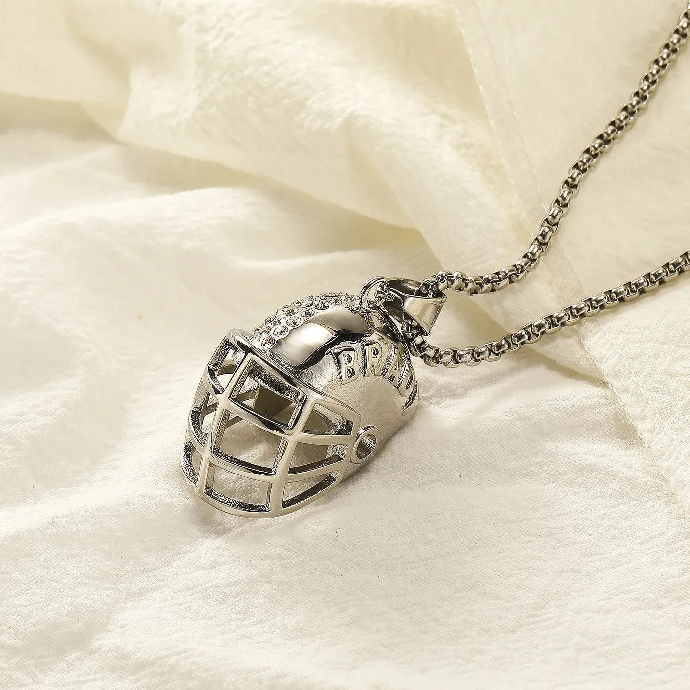 Hip-hop Street CZ Zircon Studded 3D Rugby Cap Pendant Necklace Stainless Steel Unisex Gift