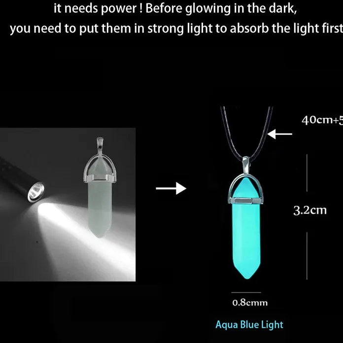 Dark Luminous Hexagonal Stone Necklace Crystal Pendant Gift Jewelry