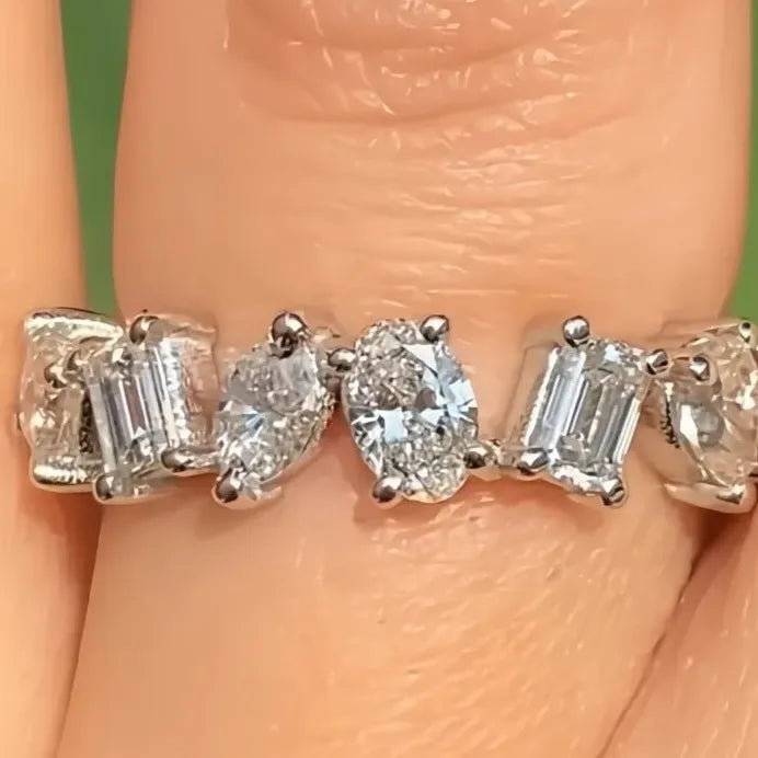 Elegant Geometric Cubic Zirconia Silver Wedding Engagement Ring for Women