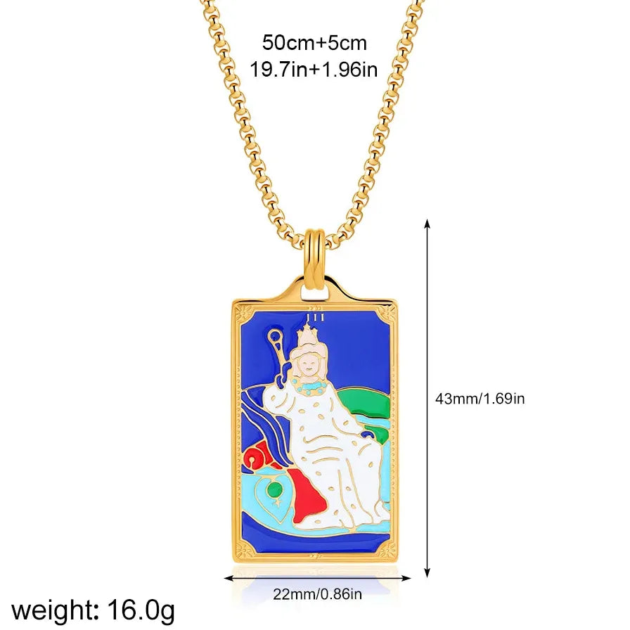 Vintage Gold Plated Stainless Steel Tarot Card Pendant Necklace for Women Punk