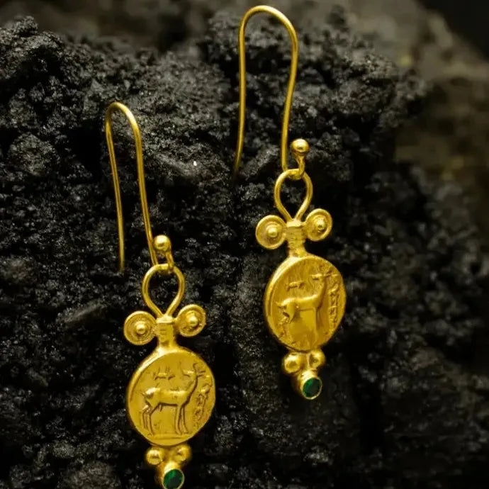 Antique Deer Coin Zinc Alloy Drop Earrings Greek Mythology Christmas Gift