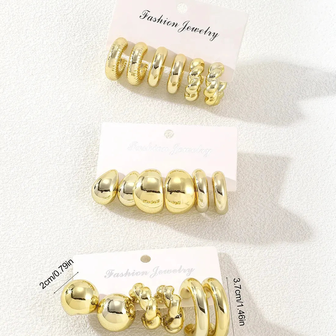 6Pcs Chunky Gold Waterdrop Hoop Earrings Zinc Alloy Vintage Bohemia