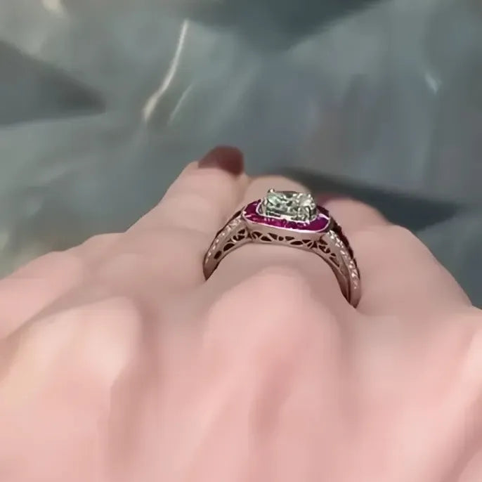 Vintage Red Cubic Zirconia Brass Geometric Ring for Women Elegant Party Gift