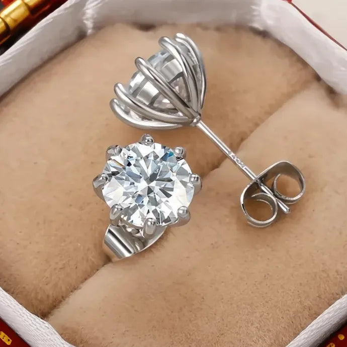 8 Claw Geometric CZ Stud Earrings Silver Color Copper Alloy Jewelry
