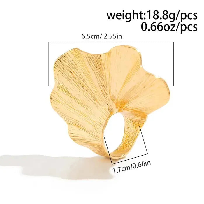 Gold Irregular Fold Leaf Texture Fashion Rings for Women Stylish Jewelry