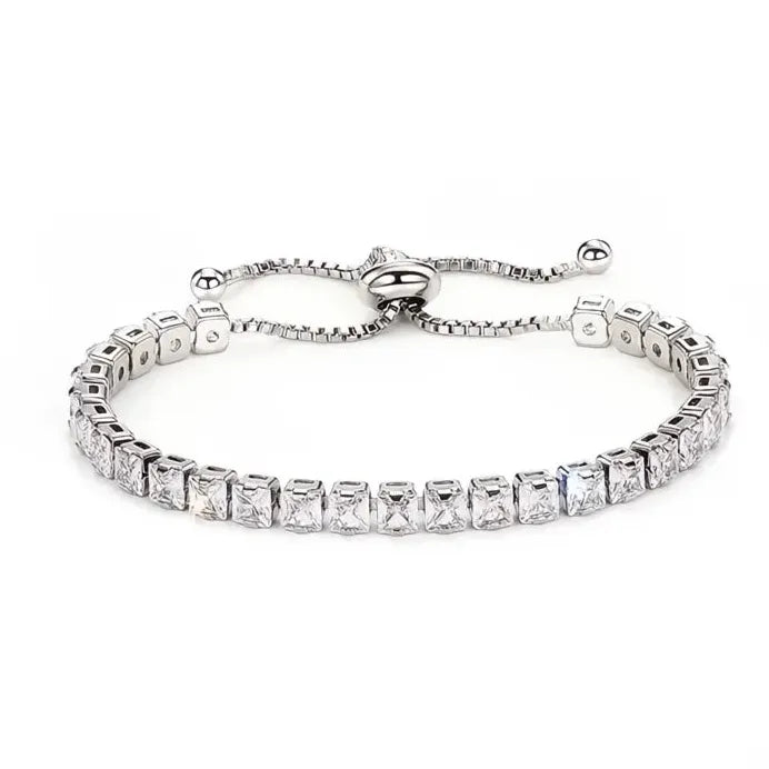 Adjustable Women's Geometric Tennis Bracelet with Round & Square CZ Stones