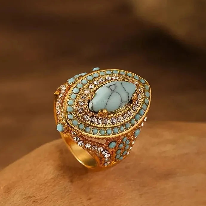 European Fashion Palace Inlay Resin Zinc Alloy Cross Wish Bohemian Ring