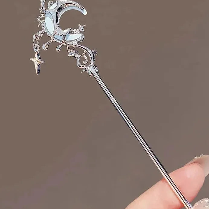 Vintage Zinc Alloy Star Moon Tassel Hair Stick Chinese Hairpin for Women
