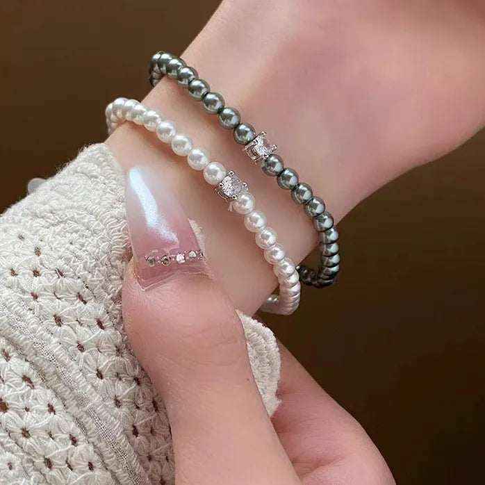 Romantic French Zircon Simulated Pearl Beaded Bracelet for Women Elegant Jewelry Gift