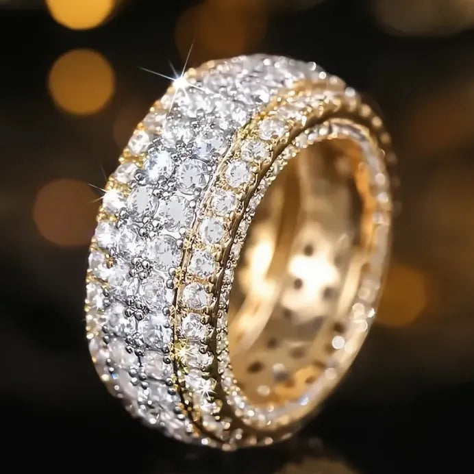 Two-Tone Cubic Zirconia Engagement Ring Wedding Band for Women Elegant