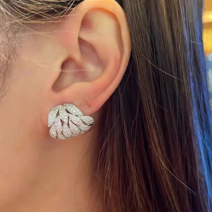 Copper Silver Leaf Crystal Cubic Zirconia Earrings for Women Wedding Party Jewelry