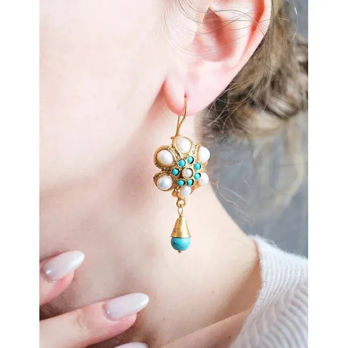 Handmade Retro Ethnic Style Imitation Pearl Drop Earrings Gold Jewelry Gift