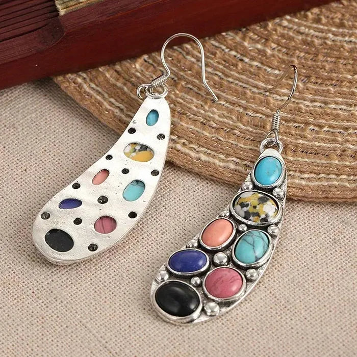 Bohemian Retro Ethnic Long Drop Earrings Green Stone Zinc Alloy Jewelry