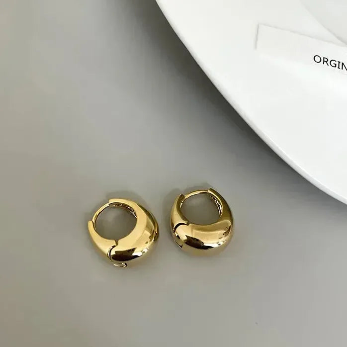 Copper Alloy Chunky Smooth Metal Hoop Earrings Women Girls Punk Jewelry