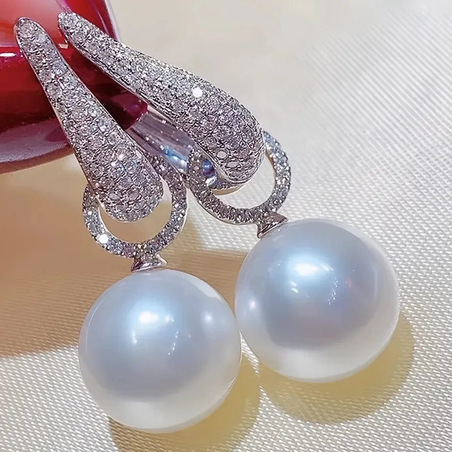 2022 Trendy Imitation Pearl Dangle Earrings for Women Silver Cubic Zirconia Jewelry