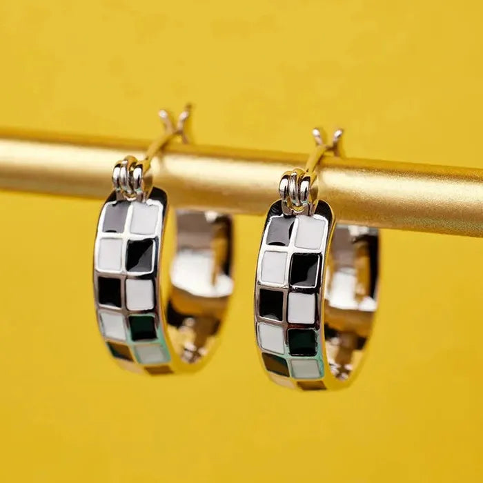 Classic Design Women's Square Resin Inlaid Drop Earrings Copper Jewelry