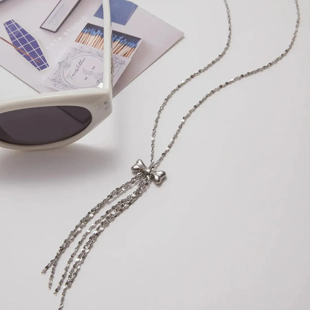 Stainless Steel Bowknot Sweater Chain Necklace Women’s Hypoallergenic Choker