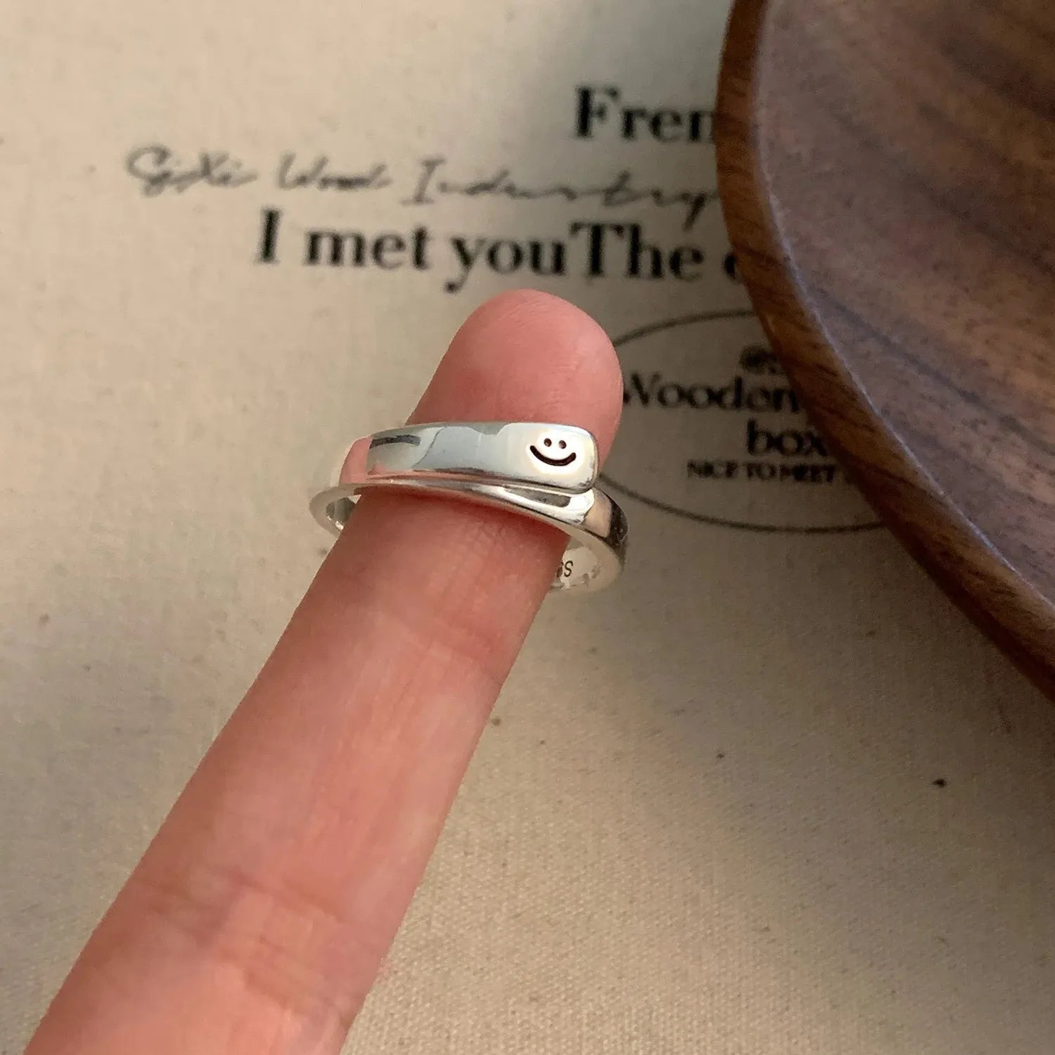 Double Layered Staggered Smile Face Open Finger Ring for Women Silver