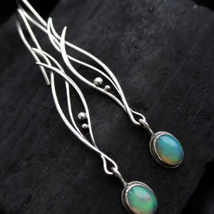 Vintage Bohemian Synthetic Opal Drop Earrings Zinc Alloy for Women Daily Wear
