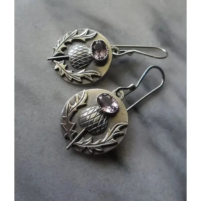 Retro Oval Cubic Zirconia Drop Earrings Silver Metal Flower Pendant Jewelry