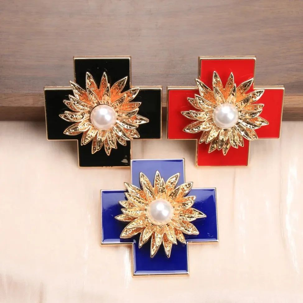 Luxury Cross Floral Brooch Pin Classic Style Gift for Men & Women