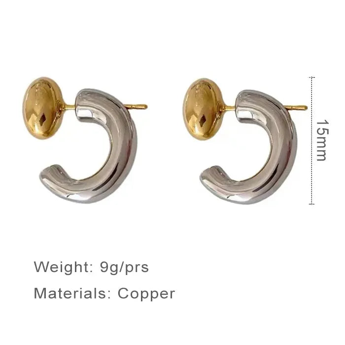 Two-Tone Irregular Copper Stud Earrings for Women Trendy Fashion 2025