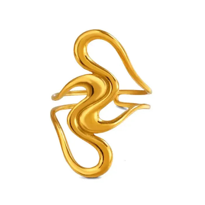 Adjustable Stainless Steel Irregular Geometric Hollow Opening Ring for Women Men Jewelry
