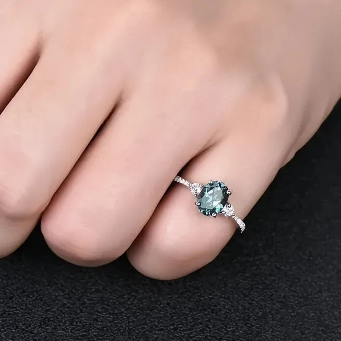 Oval Blue Cubic Zirconia Brass Geometric Wedding Band Ring for Women
