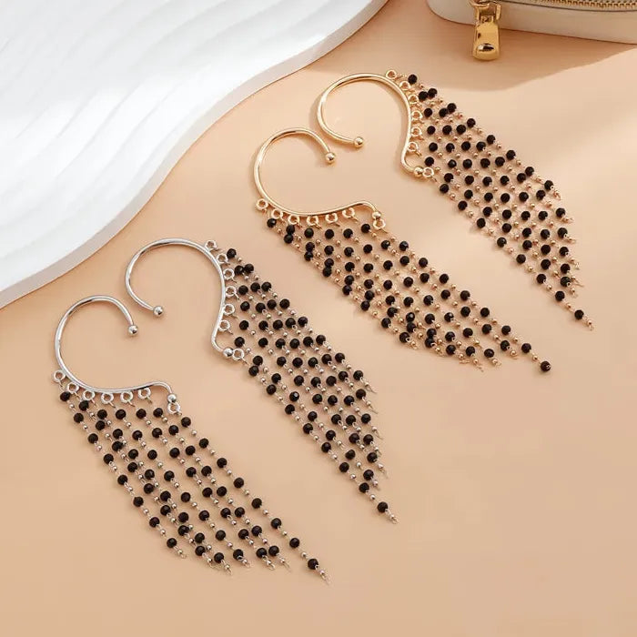 Vintage Black Crystal Tassel Zinc Alloy Clip-On Ear Hook Earrings Gift