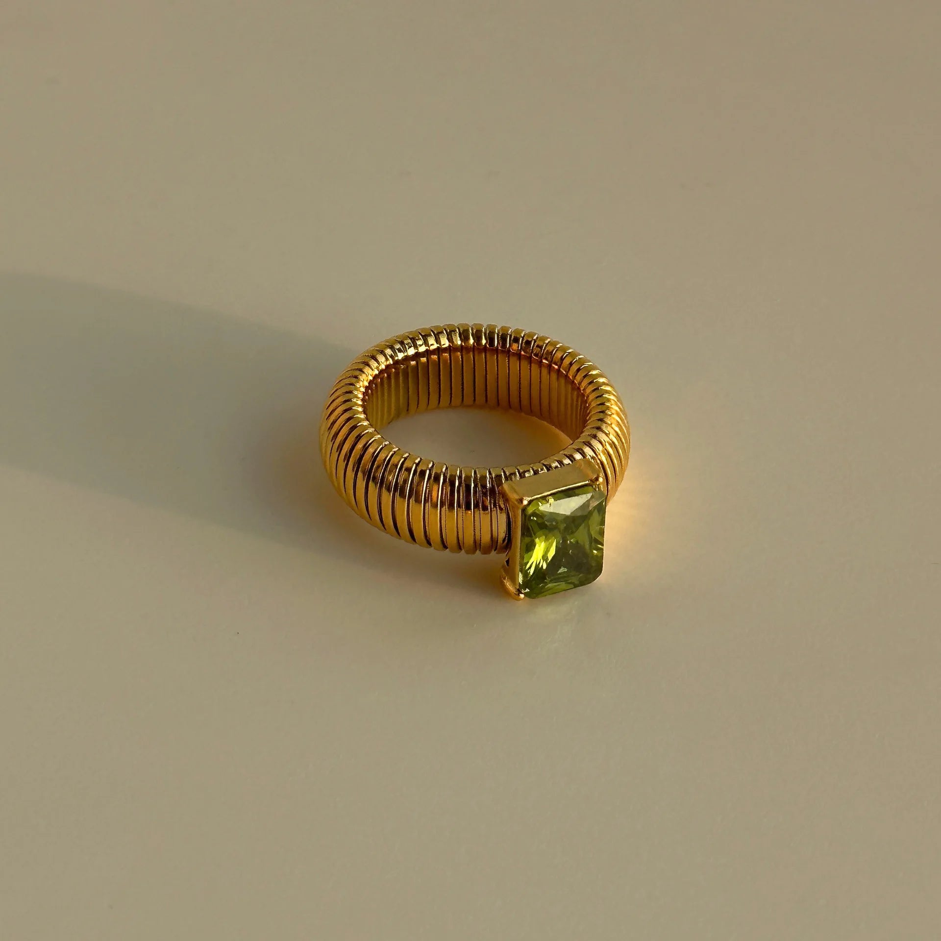 Punk Multicolor Crystal Ring for Women 18K Gold Plated Waterproof Thick Square Ring