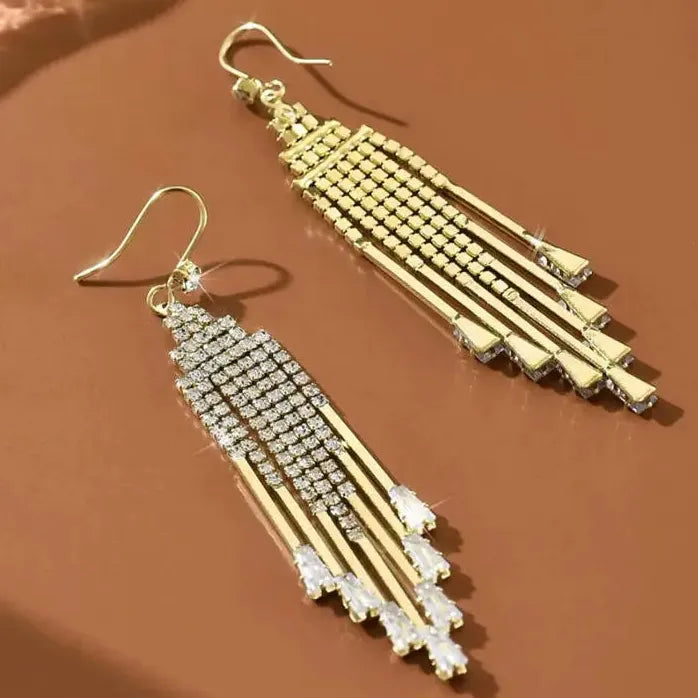 Luxury Copper Zircon Geometric Tassel Drop Earrings for Women Stylish Gift