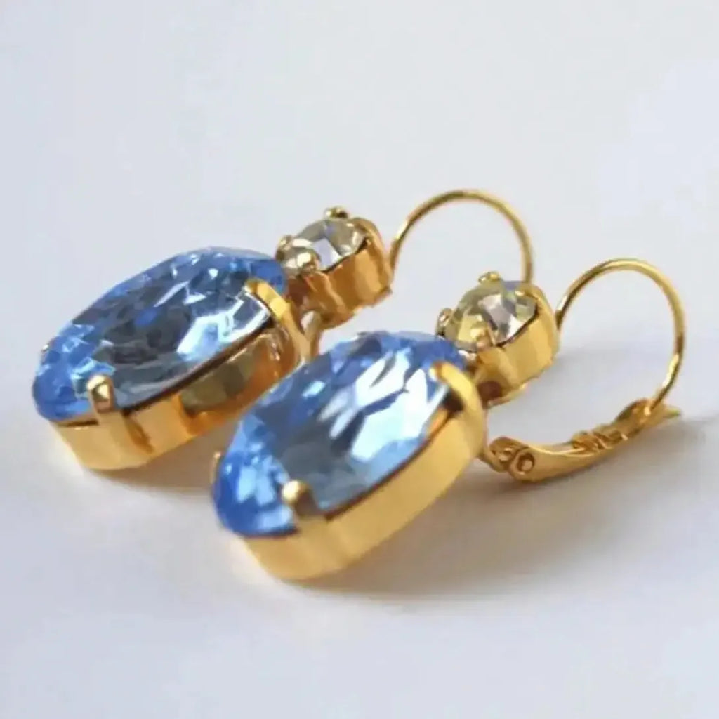 Luxury Geometric Blue Cubic Zirconia Crystal Drop Earrings Gold Zinc Alloy Jewelry