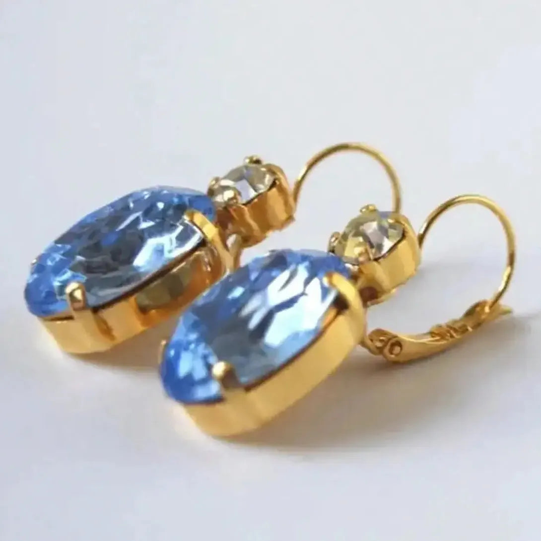 Luxury Geometric Blue Cubic Zirconia Crystal Drop Earrings Gold Zinc Alloy Jewelry
